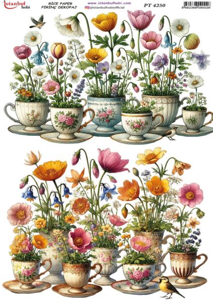 Pirinç Dekopaj Kağıdı 30x42cm PT-4250 Çiçek Fincan