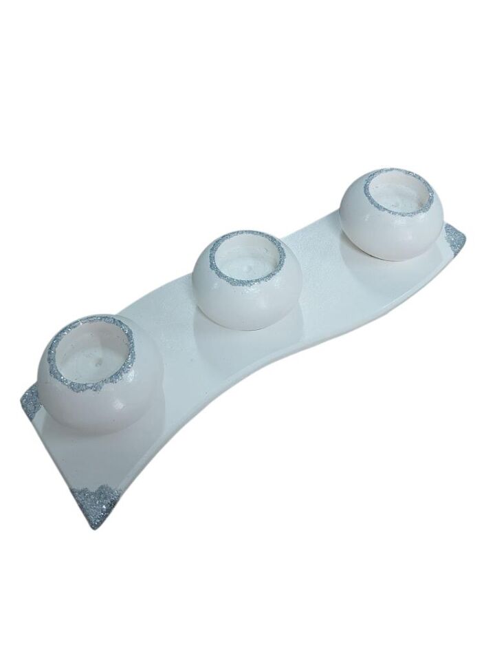 Üçlü Mumluk Gümüş Simli