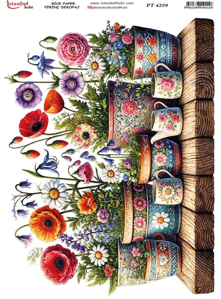 Pirinç Dekopaj Kağıdı 30x42cm PT-4259 Saksıda Çiçekler