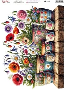Pirinç Dekopaj Kağıdı 30x42cm PT-4259 Saksıda Çiçekler