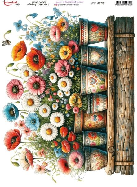 Pirinç Dekopaj Kağıdı 30x42cm PT-4258 Saksıda Çiçekler