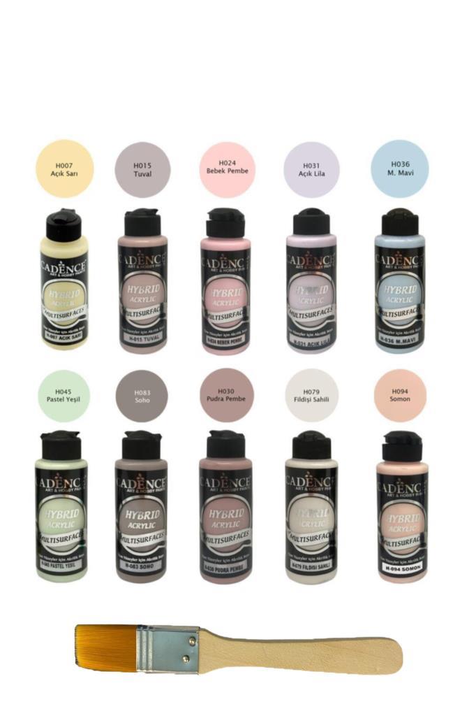 Cadence Hybrid Multisurface Boya Seti 10 lu Pastel Renkler 120ml + Eko Fırça