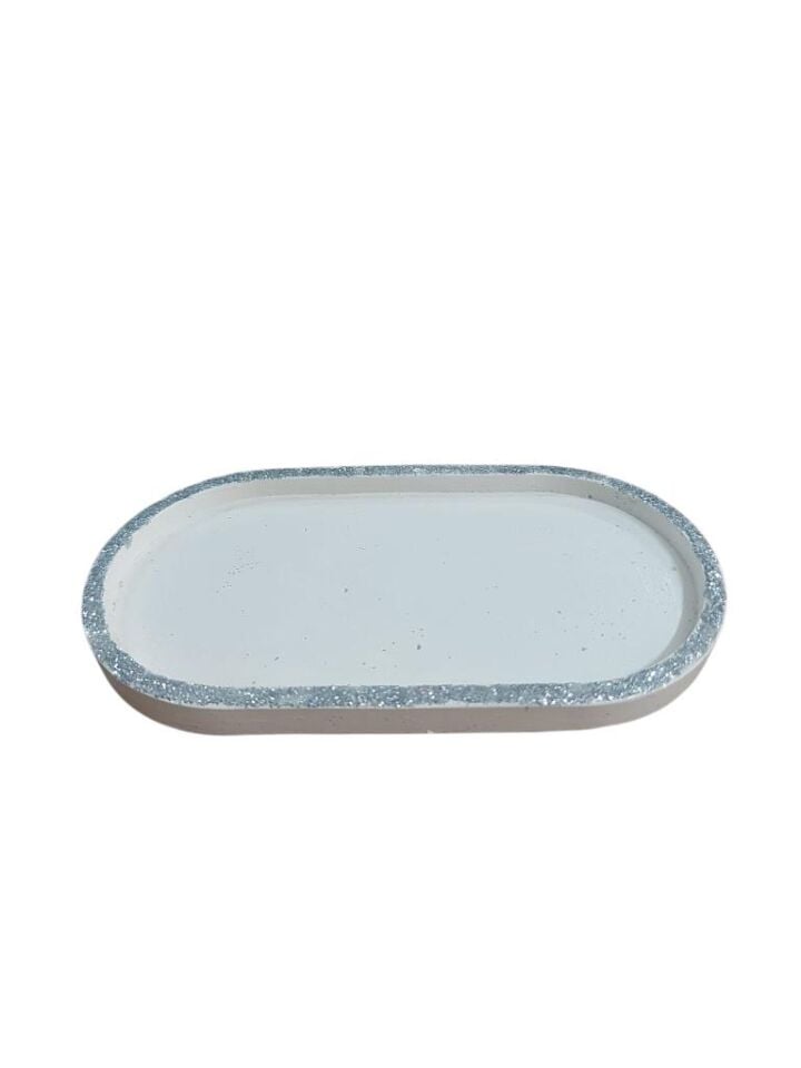 Oval Tabak Gümüş Simli 18x9,5cm