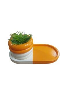 Oval Tabaklı Silindir Saksı Turuncu Beyaz 18x9,5cm