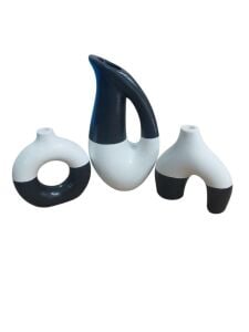 Siyah Beyaz 3'lü Vazo Seti