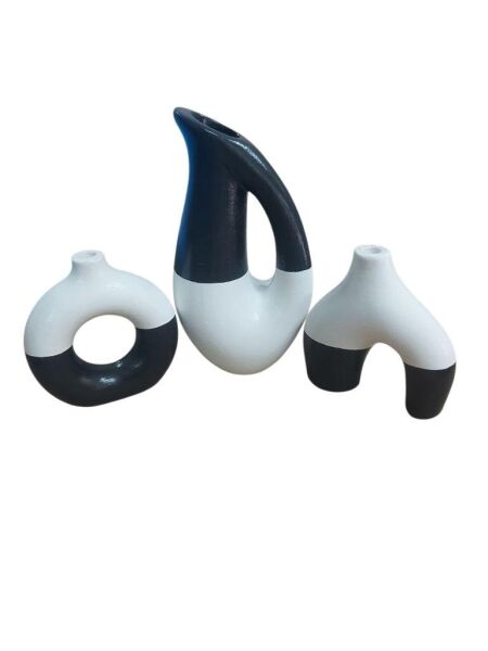 Siyah Beyaz 3'lü Vazo Seti