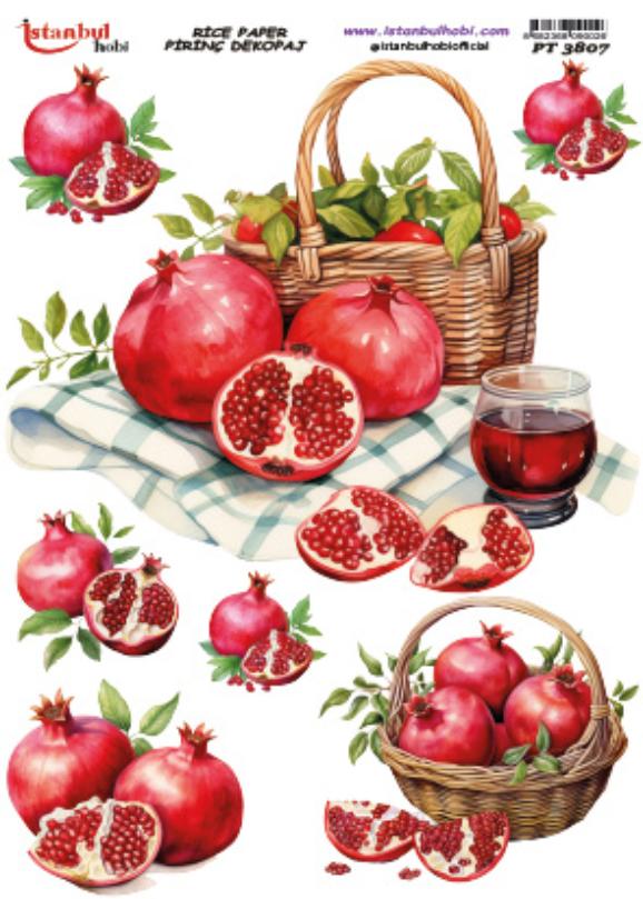 Pirinç Dekopaj Kağıdı 30x42cm PT-3807 Nar Sepet