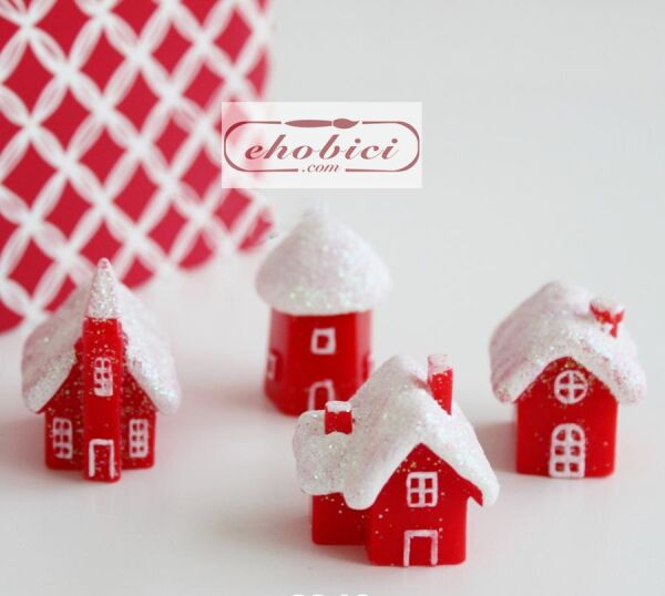 Dekoratif Kış Evi 2 li Set - 4x2,5cm + 4x2,5cm