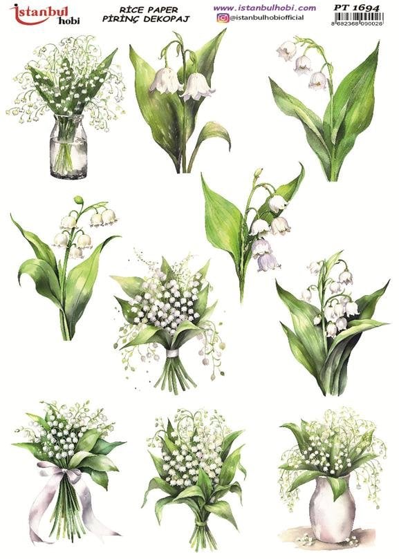 Pirinç Dekopaj Kağıdı 30x42cm PT-1694 Buket Yaprak Çiçek