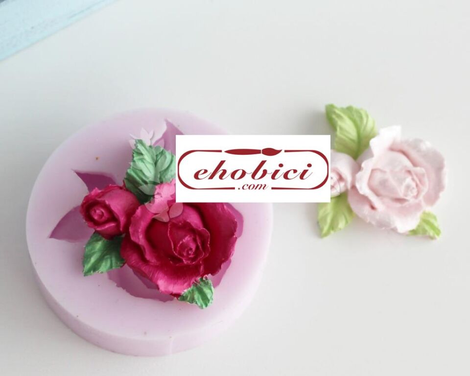 Yapraklı Gül Çiçek 6x4,5cm
