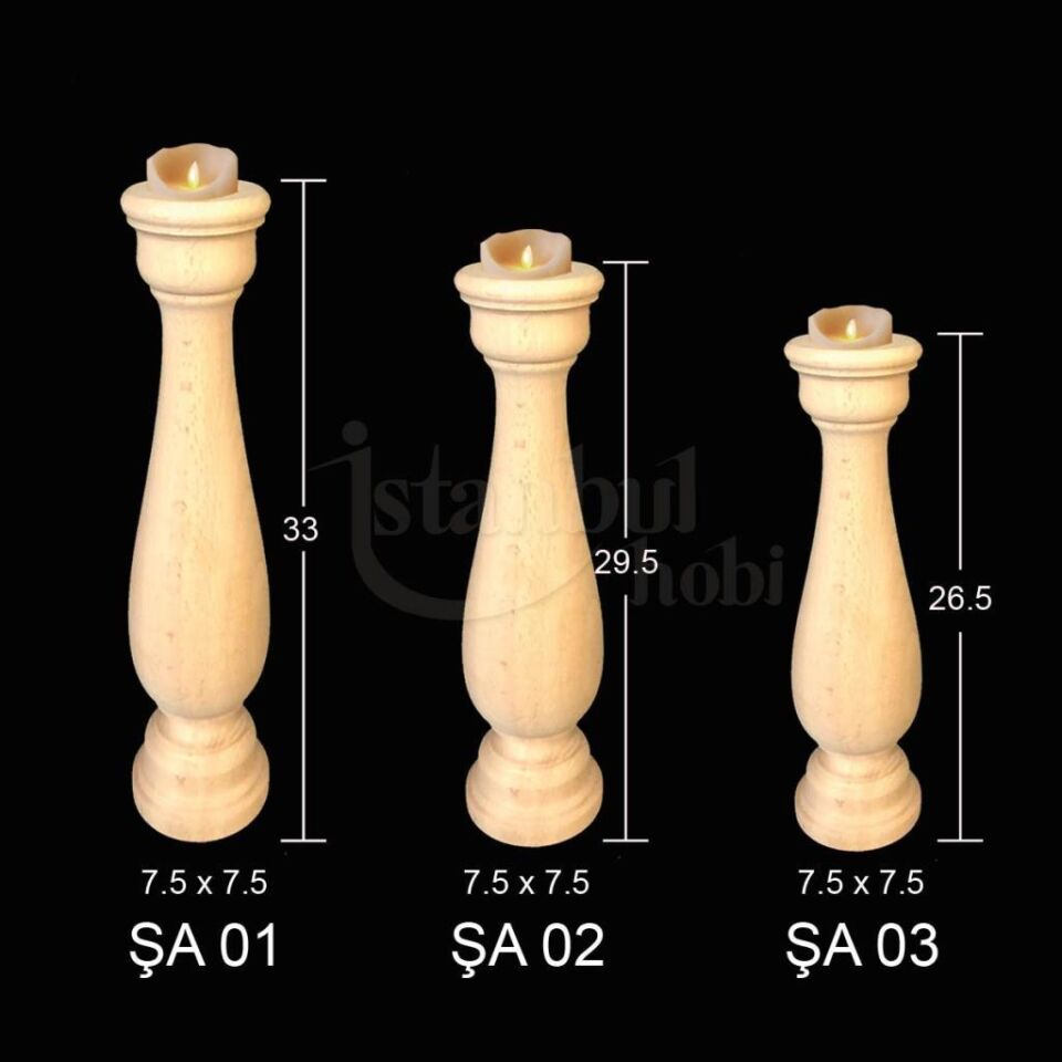Ahşap Şamdan 3 lü Set