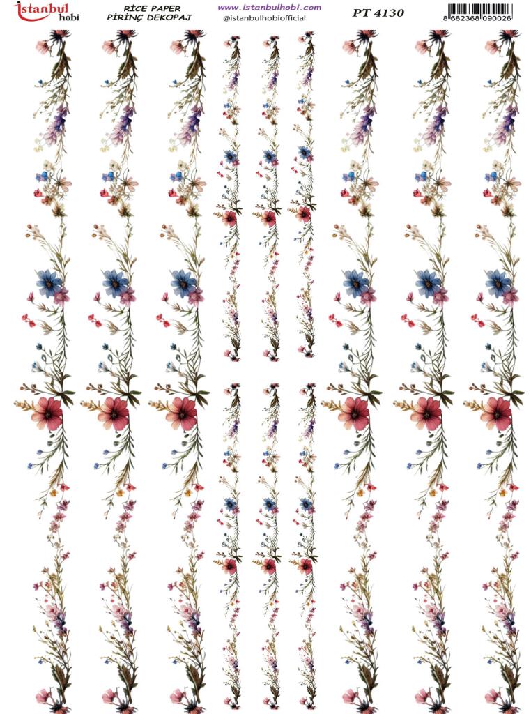 Pirinç Dekopaj Kağıdı 30x42cm PT-4130 Bordür Çiçek