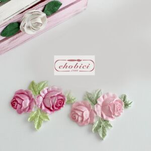 Yapraklı İki Güllü Çiçek 2 li Set 11x8,5cm