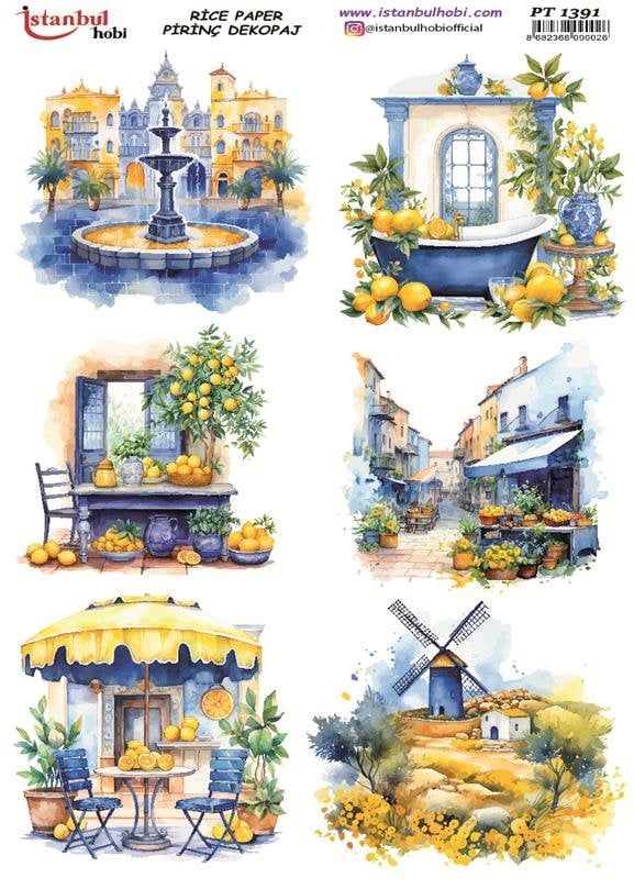 Pirinç Dekopaj Kağıdı 30x42cm PT-1391 Limon Manzara