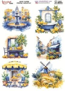 Pirinç Dekopaj Kağıdı 30x42cm PT-1391 Limon Manzara