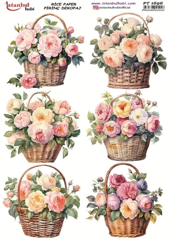 Pirinç Dekopaj Kağıdı 30x42cm PT-1696 Sepet Çiçekler