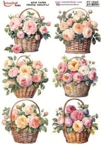 Pirinç Dekopaj Kağıdı 30x42cm PT-1696 Sepet Çiçekler