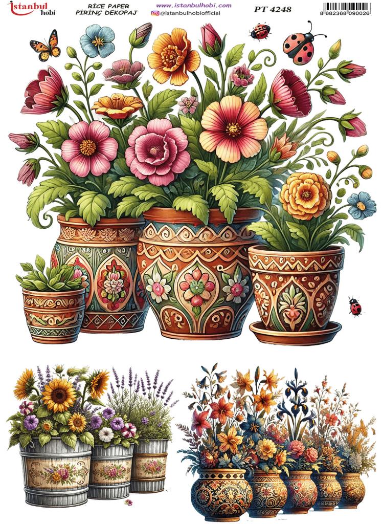 Pirinç Dekopaj Kağıdı 30x42cm PT-4248 Saksıda Çiçekler