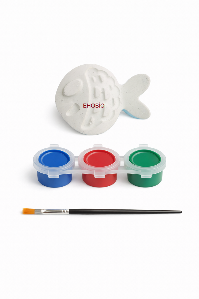 Ehobici Taş Boyama Seti Balık 3 Renk Akrilik Boya 5ml + Fırça