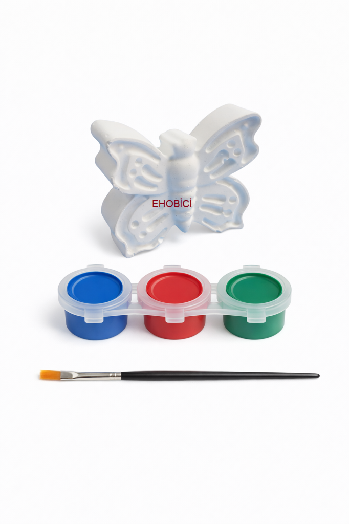 Ehobici Taş Boyama Seti Kelebek 3 Renk Akrilik Boya 5ml + Fırça