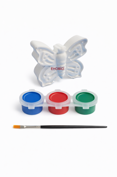 Ehobici Taş Boyama Seti Kelebek 3 Renk Akrilik Boya 5ml + Fırça