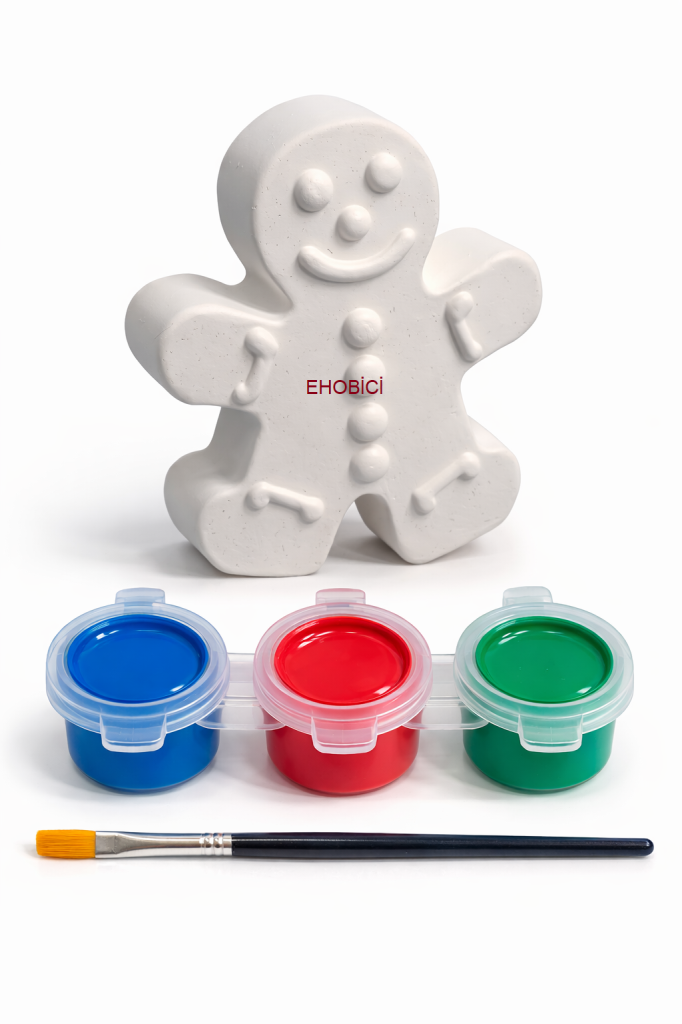 Ehobici Taş Boyama Seti Kurabiye Adam 3 Renk Akrilik Boya 5ml + Fırça