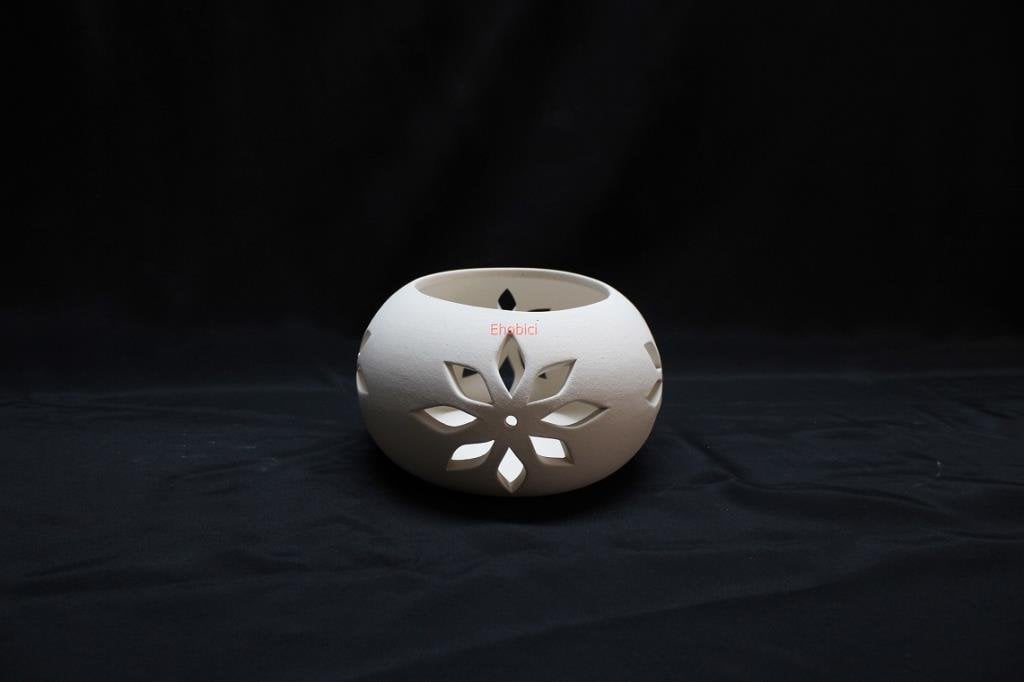Seramik Çiçekli Büyük Mumluk 8,5x15cm O-07