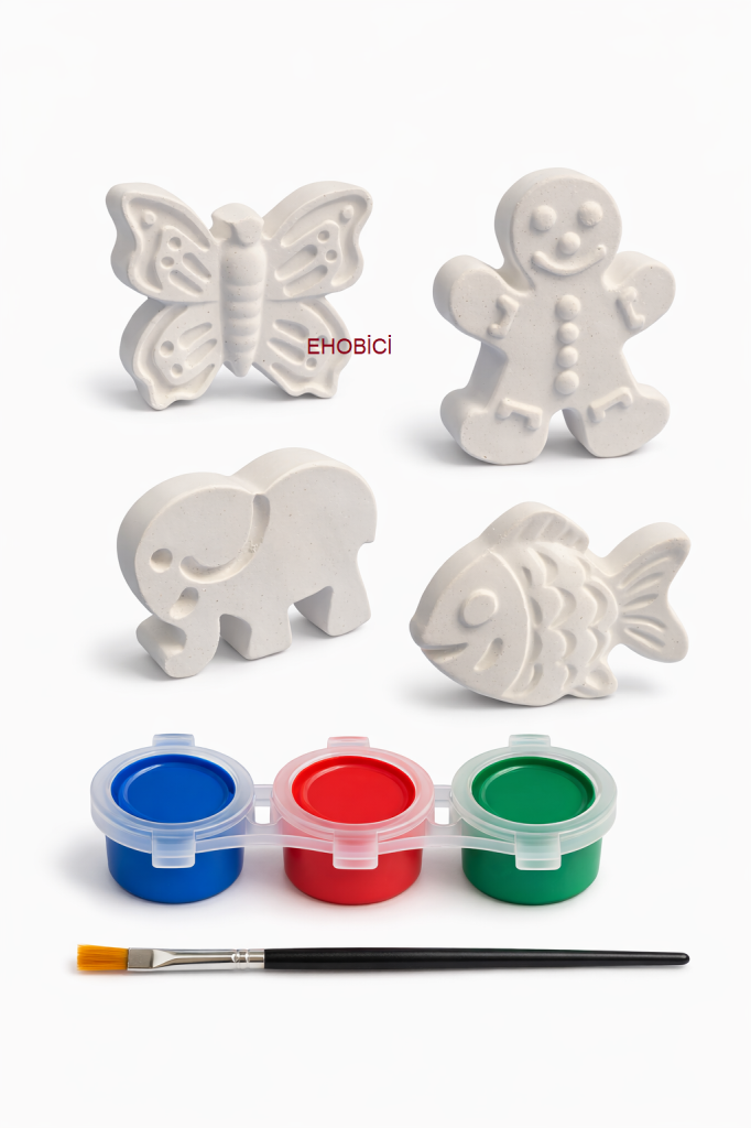 Ehobici Taş Boyama Seti Figürler 3 Renk Akrilik Boya 5ml + Fırça