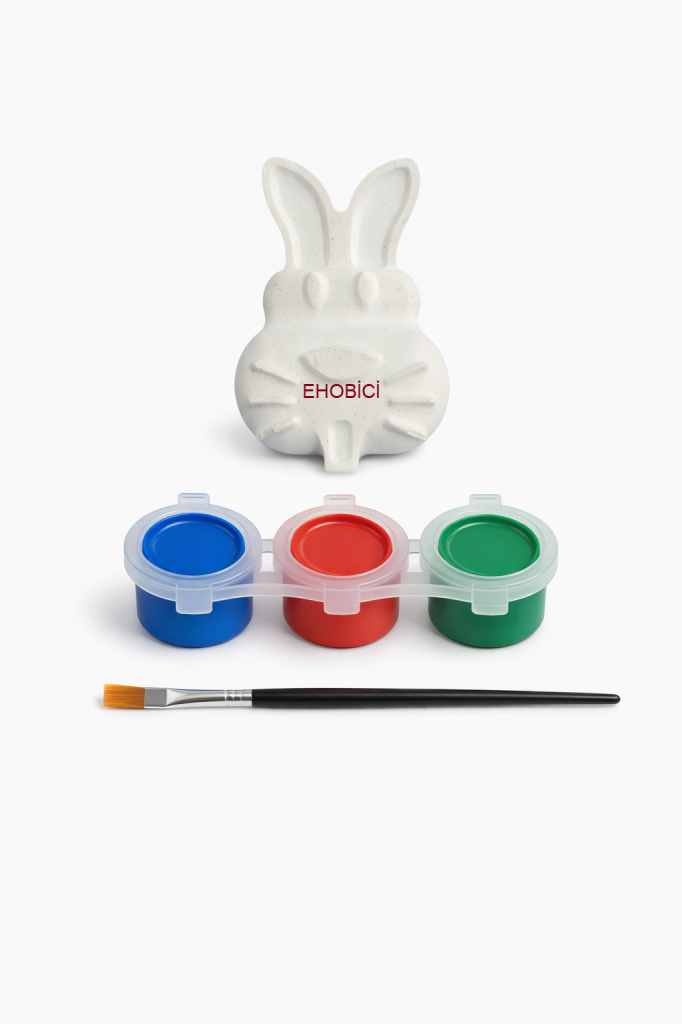 Ehobici Taş Boyama Seti Tavşan 3 Renk Akrilik Boya 5ml + Fırça