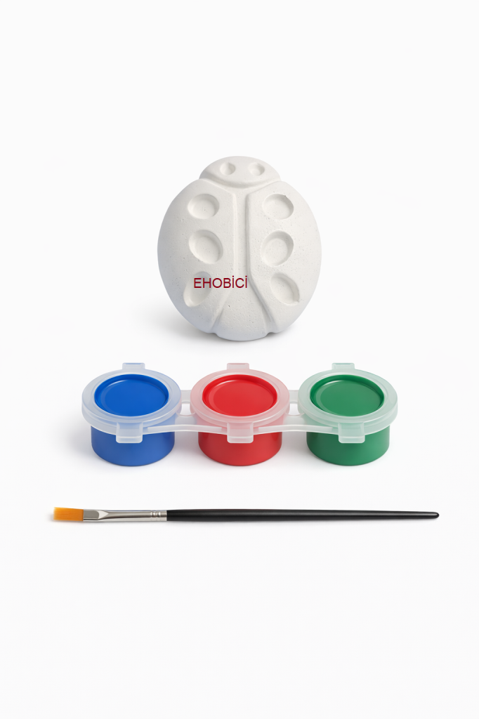 Ehobici Taş Boyama Seti Uğur Böceği 3 Renk Akrilik Boya 5ml + Fırça