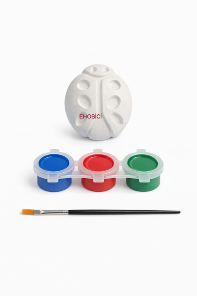 Ehobici Taş Boyama Seti Uğur Böceği 3 Renk Akrilik Boya 5ml + Fırça