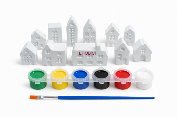 Ehobici Taş Boyama Seti 11 Parça Evler 6 Renk Akrilik Boya 5ml + Fırça