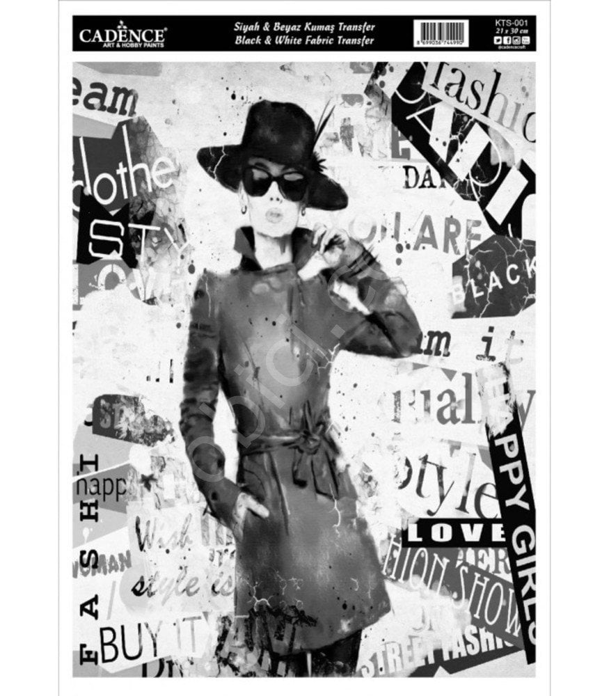 KTS-01 Siyah Beyaz  Cadence Kumaş Transfer 21x30cm
