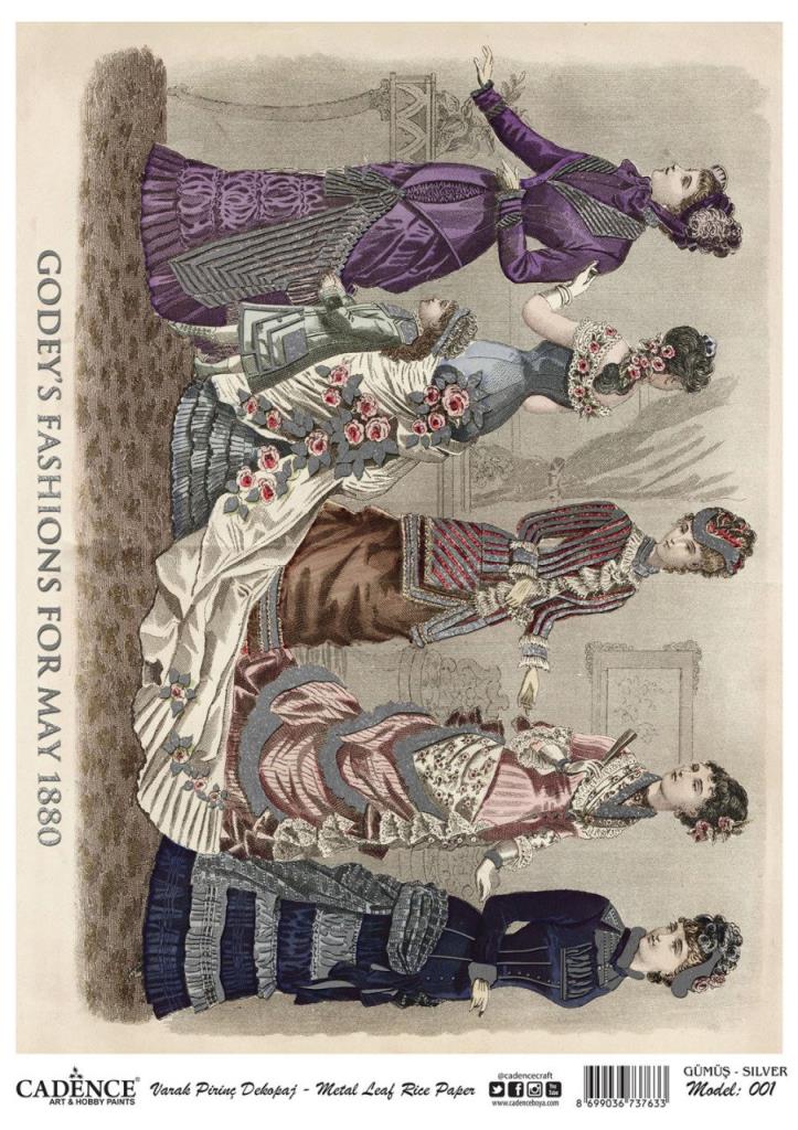 Cadence Desenli Gümüş Varak Pirinç Dekoapaj Kağıdı - Model 001