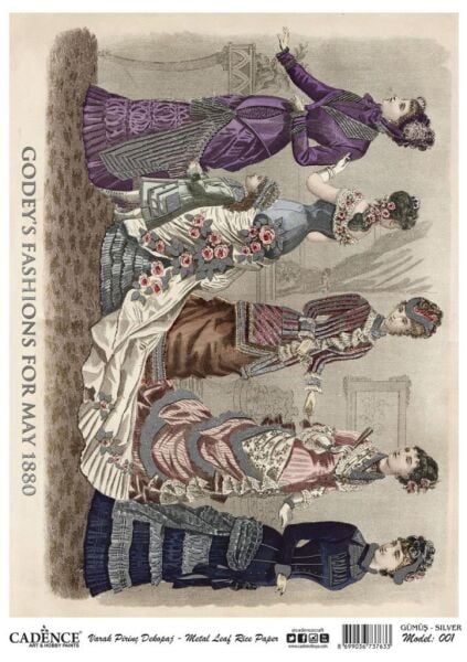 Cadence Desenli Gümüş Varak Pirinç Dekoapaj Kağıdı - Model 001