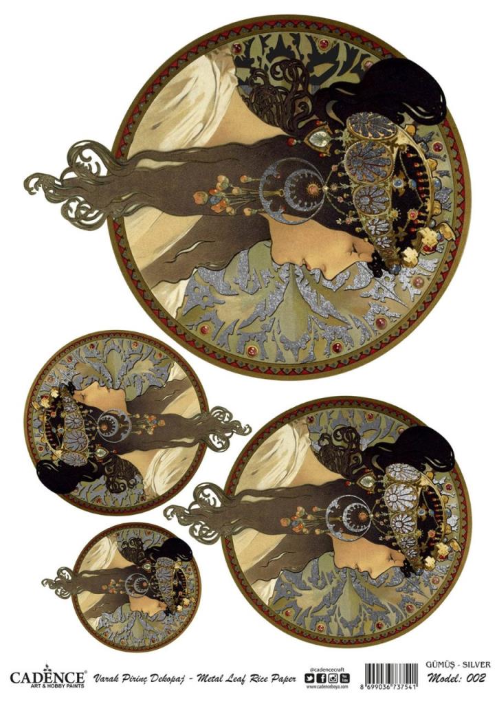 Cadence Desenli Gümüş Varak Pirinç Dekoapaj Kağıdı - Model 002