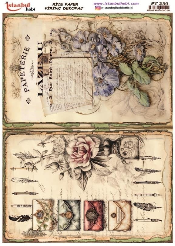 Pirinç Dekopaj Kağıdı 30x42cm PT-239 Mektup Çiçek