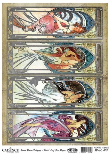 Cadence Desenli Gümüş Varak Pirinç Dekoapaj Kağıdı - Model 003