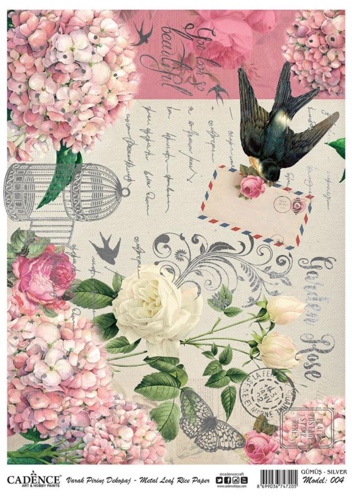 Cadence Desenli Gümüş Varak Pirinç Dekoapaj Kağıdı - Model 004