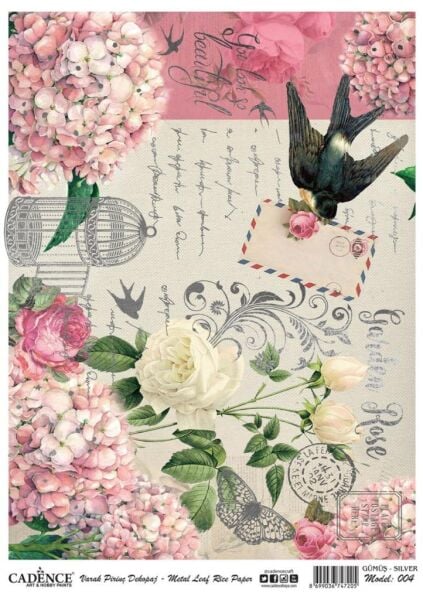 Cadence Desenli Gümüş Varak Pirinç Dekoapaj Kağıdı - Model 004