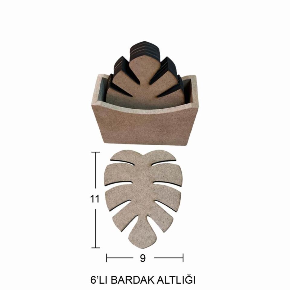 Ahşap Yaprak Bardak Altlığı 11x9cm L386
