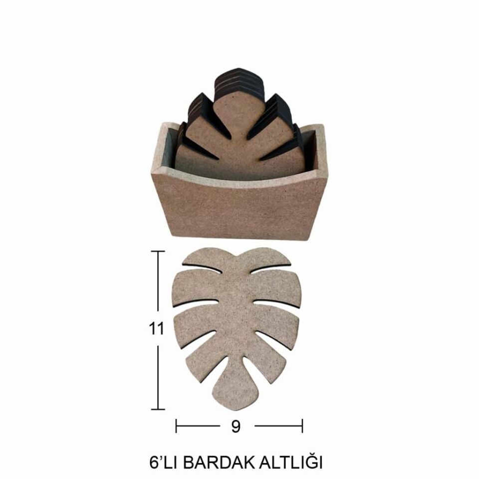 Ahşap Yaprak Bardak Altlığı 11x9cm L386