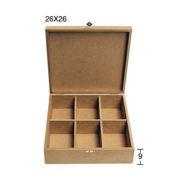 Kare Altı Bölmeli Ahşap Kutu 26x26cm KU325