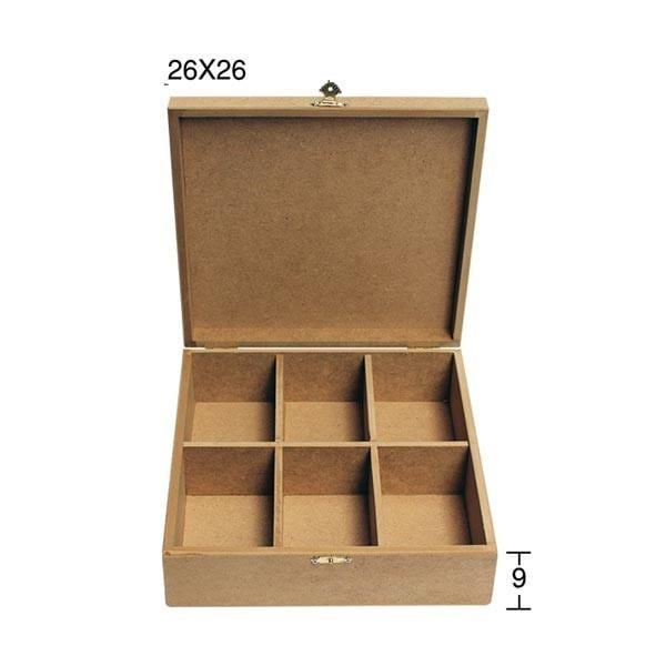 Kare Altı Bölmeli Ahşap Kutu 26x26cm KU325