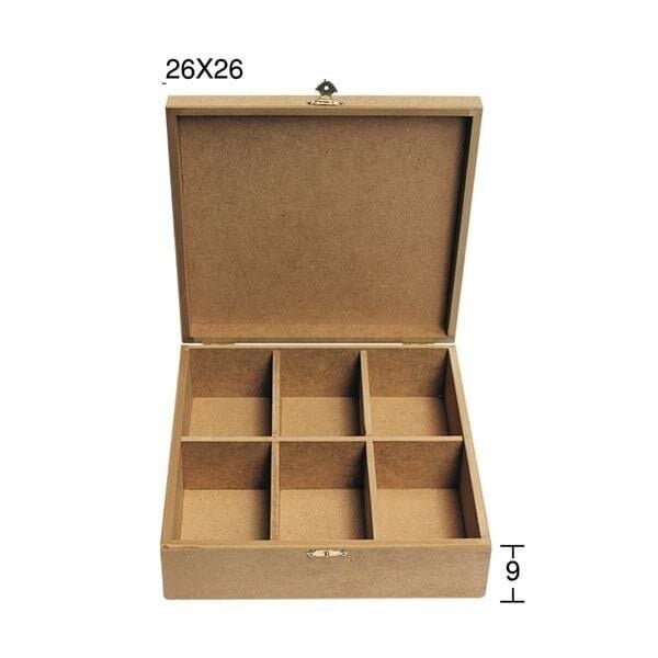 Kare Altı Bölmeli Ahşap Kutu 26x26cm KU325