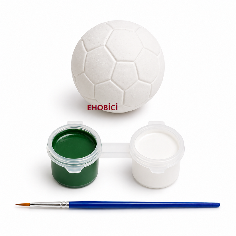 Ehobici Taş Boyama Seti Futbol Topu 2 Renk Akrilik Boya 5ml + Fırça