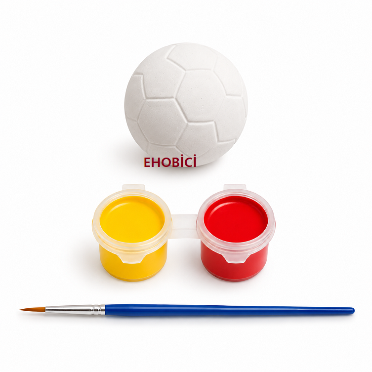Ehobici Taş Boyama Seti Futbol Topu 2 Renk Akrilik Boya 5ml + Fırça