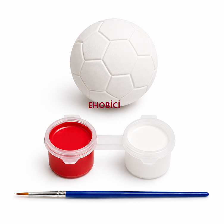 Ehobici Taş Boyama Seti Futbol Topu 2 Renk Akrilik Boya 5ml + Fırça
