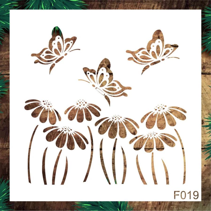 Çiçek Desen Stencil Şablon (30x30) F-019
