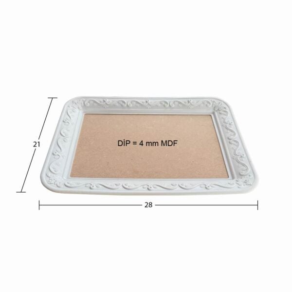 Ahşap Dikdörtgen Tepsi Aplikli Model 28x21cm T100